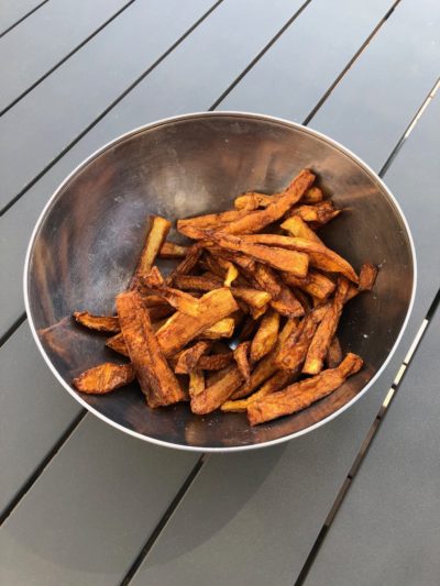 frites de patates douces asperge sauce mousseline au citron